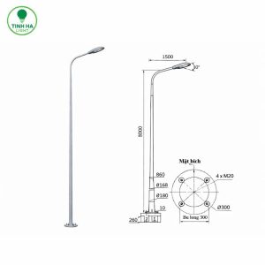 Trụ đèn chiếu sáng liền cần 8m THCA-02